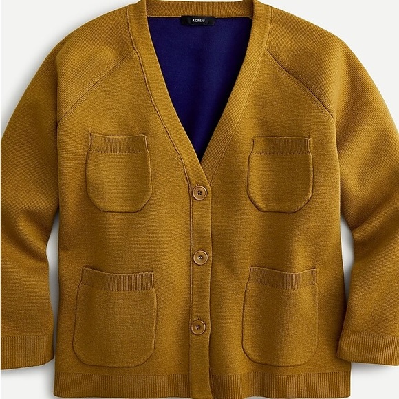 J. Crew Jackets & Blazers - J. Crew S Front-Pocket Cropped Sweater-Blazer in Bronzed Olive Raw Indigo